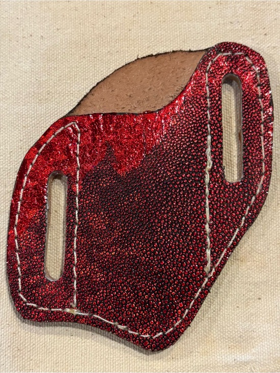 Hand Crafted Accessories - Red Stingray Belt Slide Holster for pocket folding knife